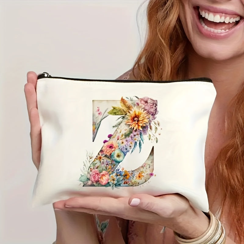 Kosmetyczka Damska Personalizowana Litera Kwiatowy Wzór Dzień Matki