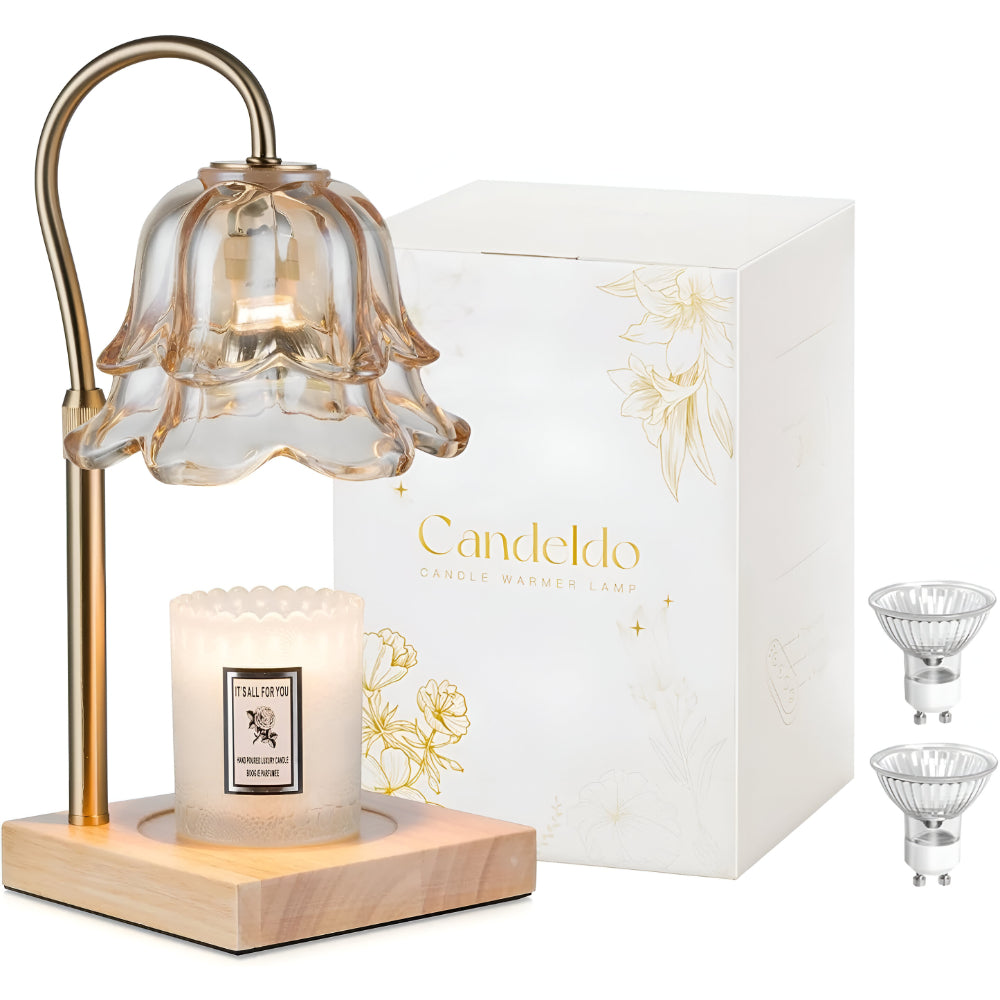 Table Lamp Candle Warmer Glass Wooden Base