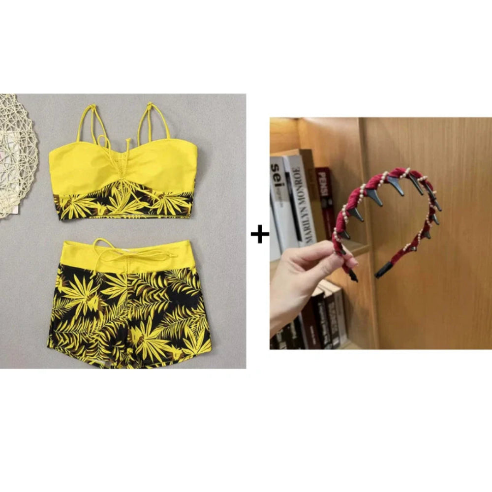 Strój Kąpielowy Damski Bikini Wysoki Stan Szorty Wiązanie