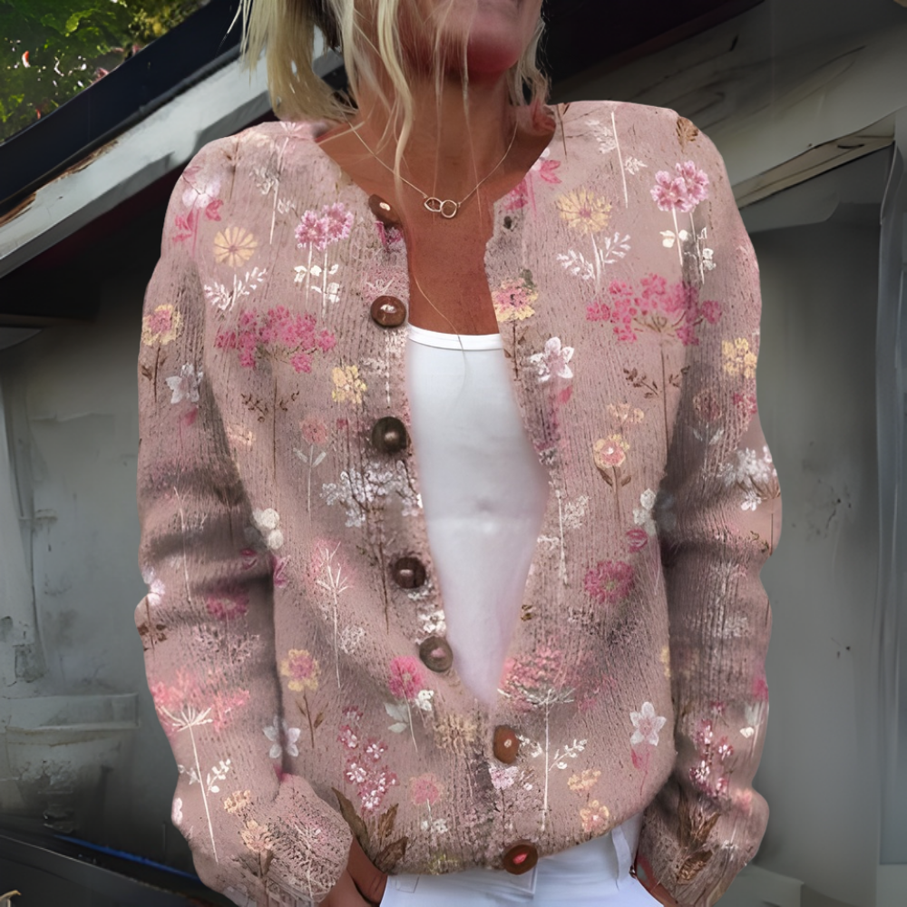 Cardigan Women Floral Button Knit Warm