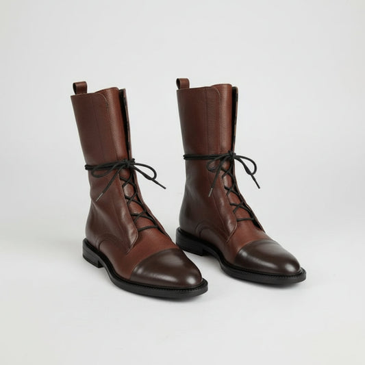 Botki Damskie Sznurowane Klasyczne Na Obcasie