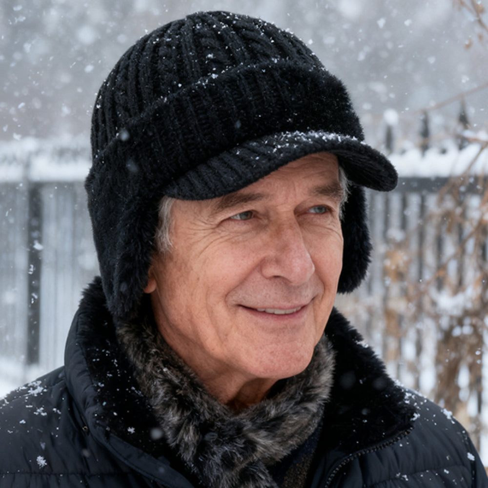 Czapka Zimowa Pilotka Daszek Dzianinowa Ochrona Przed Zimnem