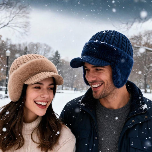 Czapka Zimowa Pilotka Daszek Dzianinowa Ochrona Przed Zimnem