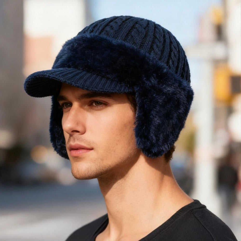 Czapka Zimowa Pilotka Daszek Dzianinowa Ochrona Przed Zimnem