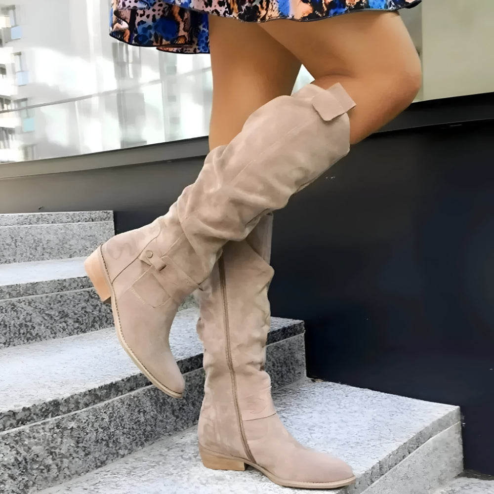 Women's Suede Knee-High Boots with High Shaft