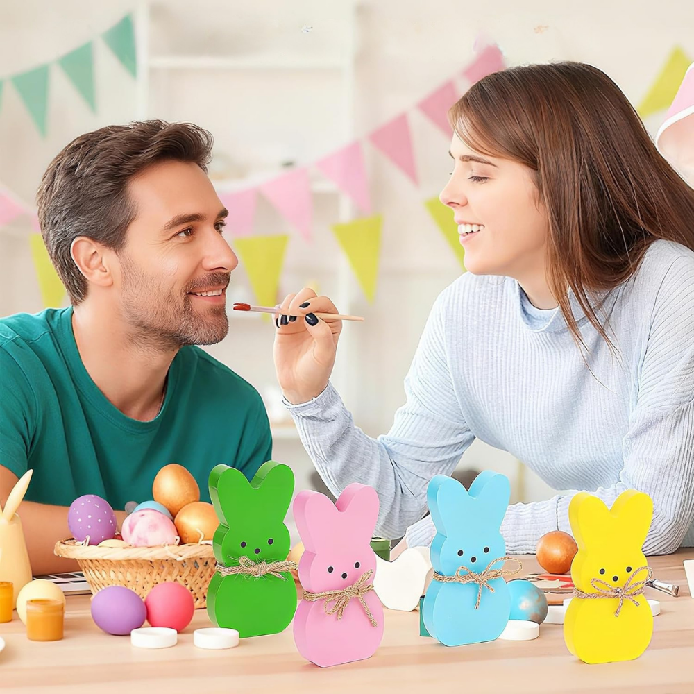 Easter Decoration Wooden Bunny Table Ornaments Set