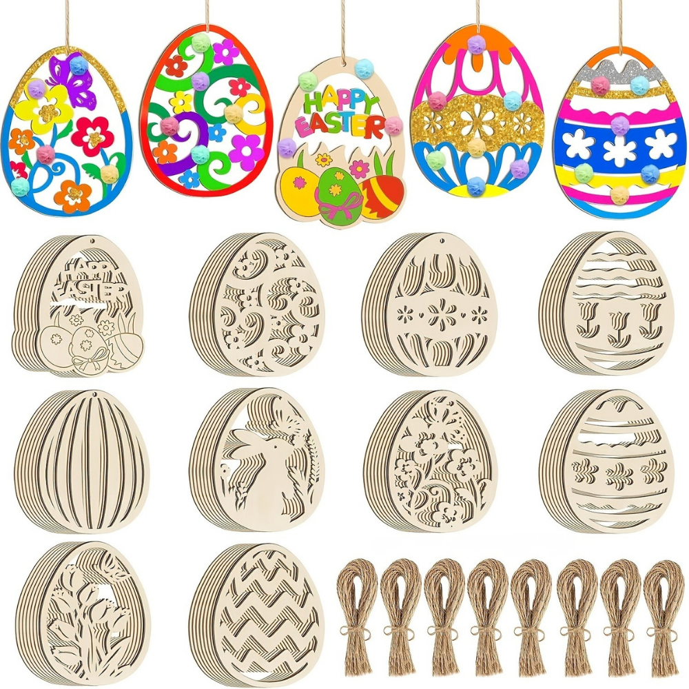Easter Decorations Wooden Eggs DIY Hanging Set