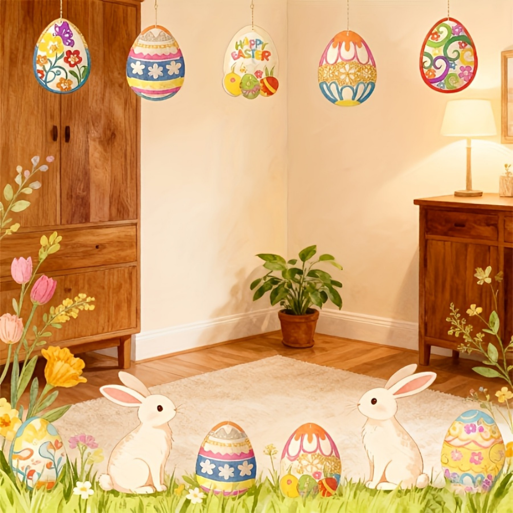 Easter Decorations Wooden Eggs DIY Hanging Set