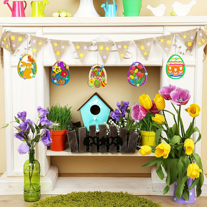 Easter Decorations Wooden Eggs DIY Hanging Set