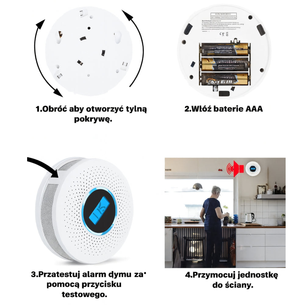 Detektor Dymu Tlenku Węgla 2-w-1 Długowieczna Bateria