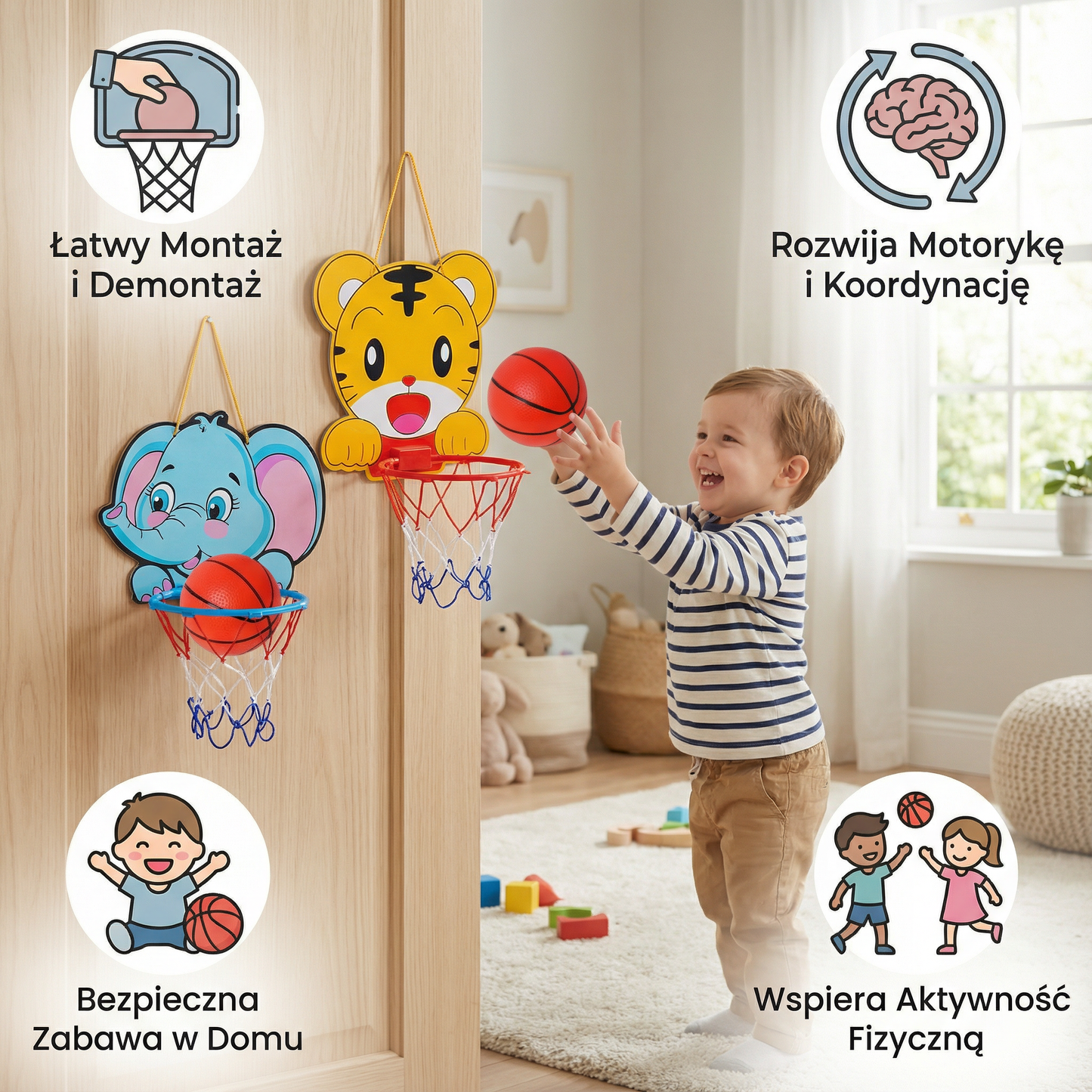 Dzieci Kosz Koszykówki Regulowany Zestaw Zwierzęcy 2