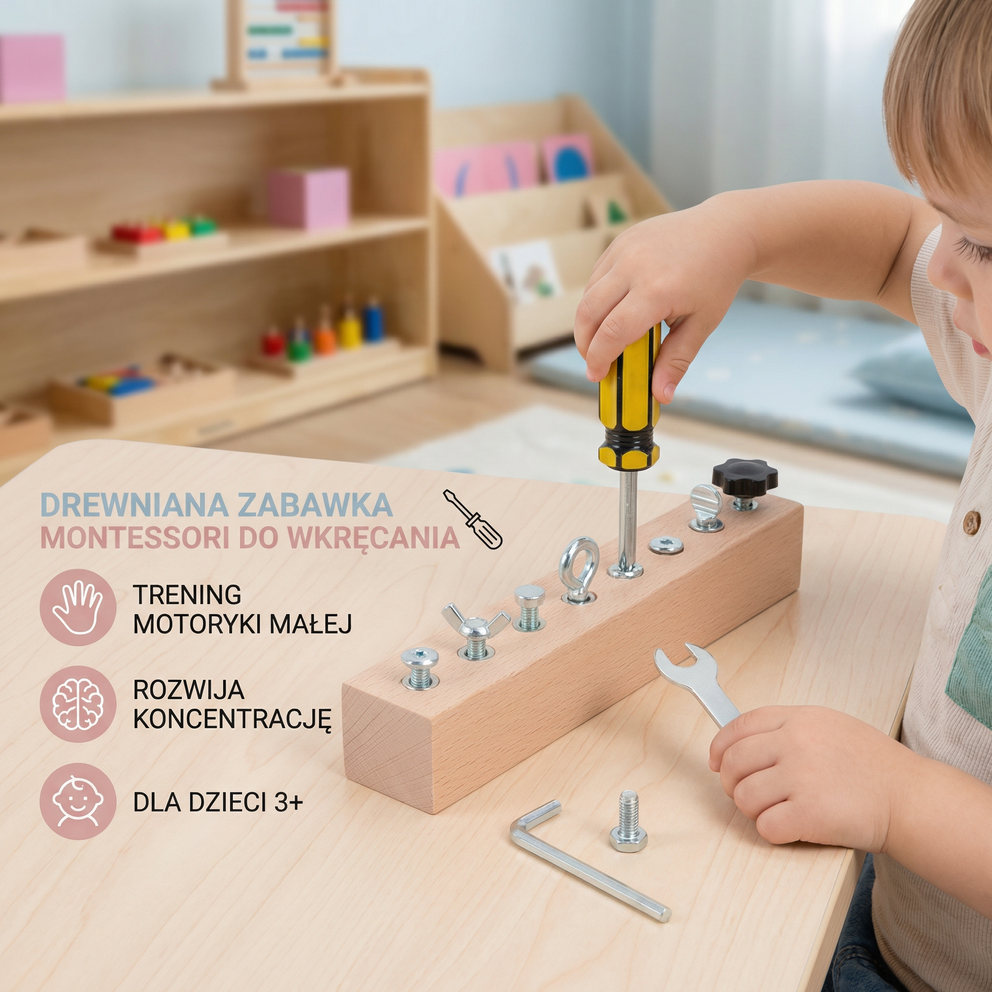 Dzieci Zabawka Drewniana Tablica Wkręcania 3
