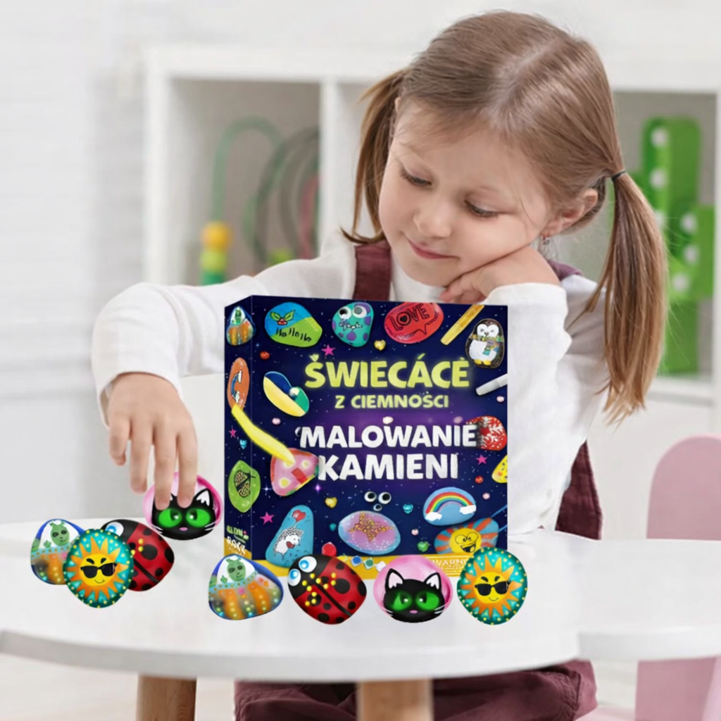 Dzieci Zestaw Malowania Kamieni Farbami Świecącymi Ciemności 3