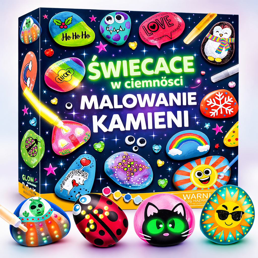 Dzieci Zestaw Malowania Kamieni Farbami Świecącymi Ciemności 4