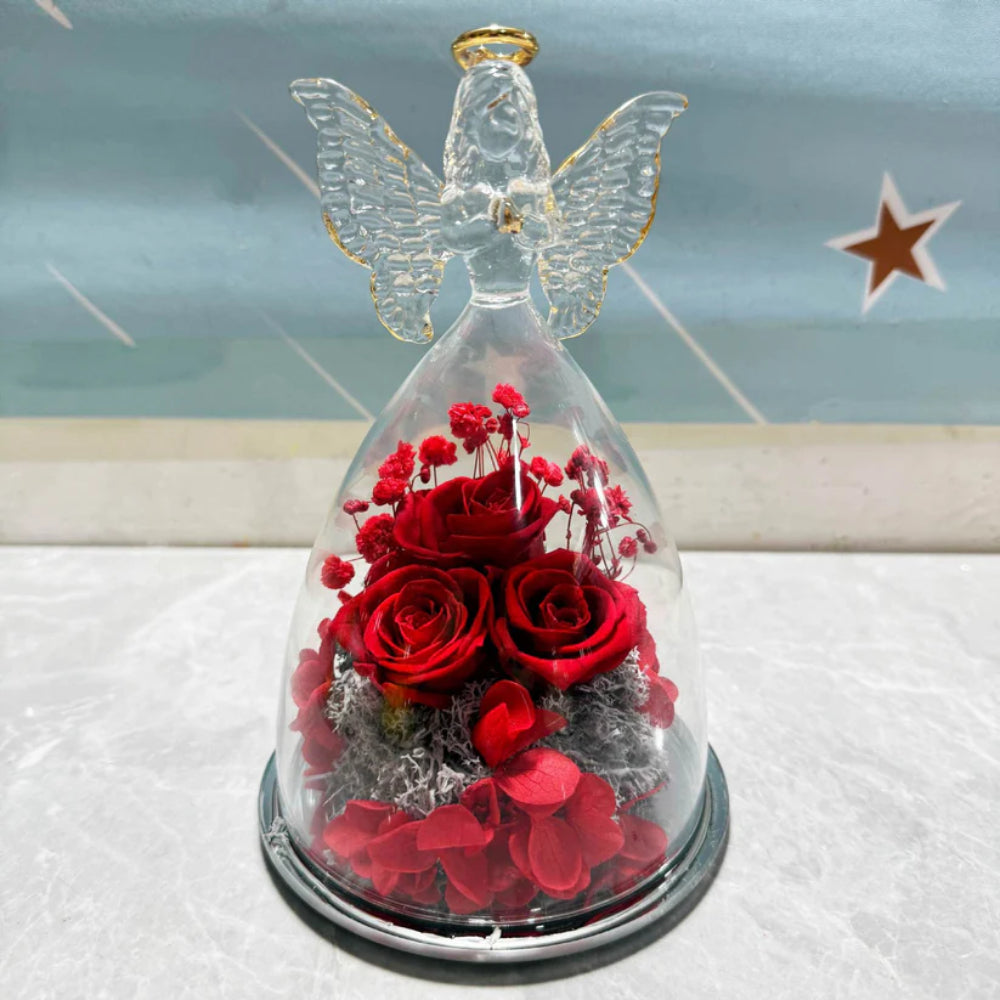 Eternal Rose Glass Dome Angel Decoration Gift