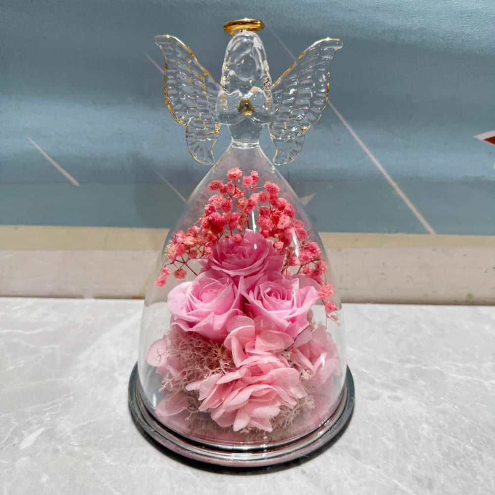 Eternal Rose Glass Dome Angel Decoration Gift