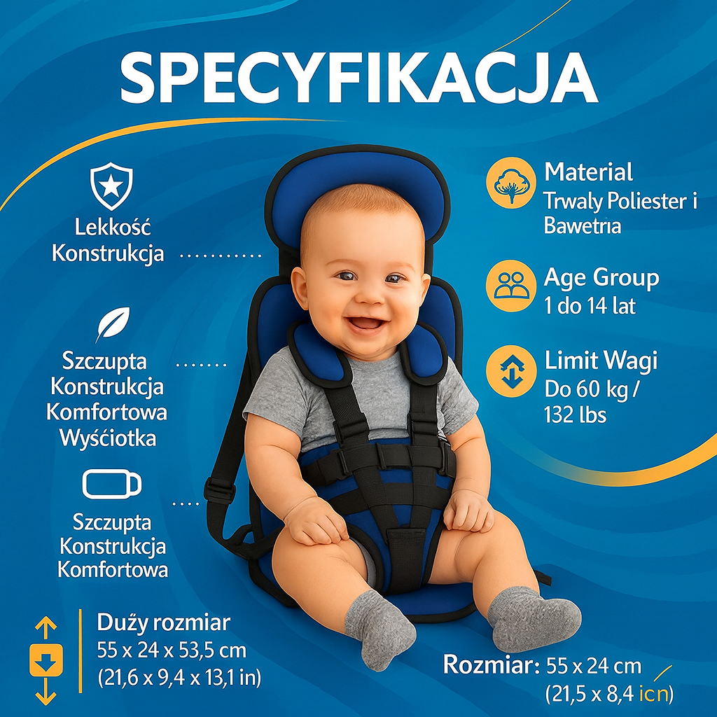 Fotelik Samochodowy Dziecięcy Podróżny Pas 5 Punktowy Bezpieczeństwo