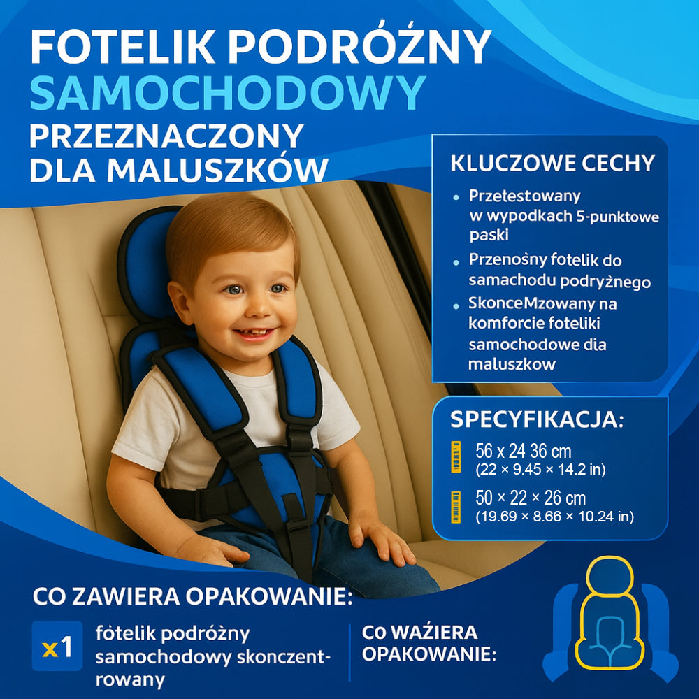 Fotelik Samochodowy Dziecięcy Podróżny Składany Przenośny