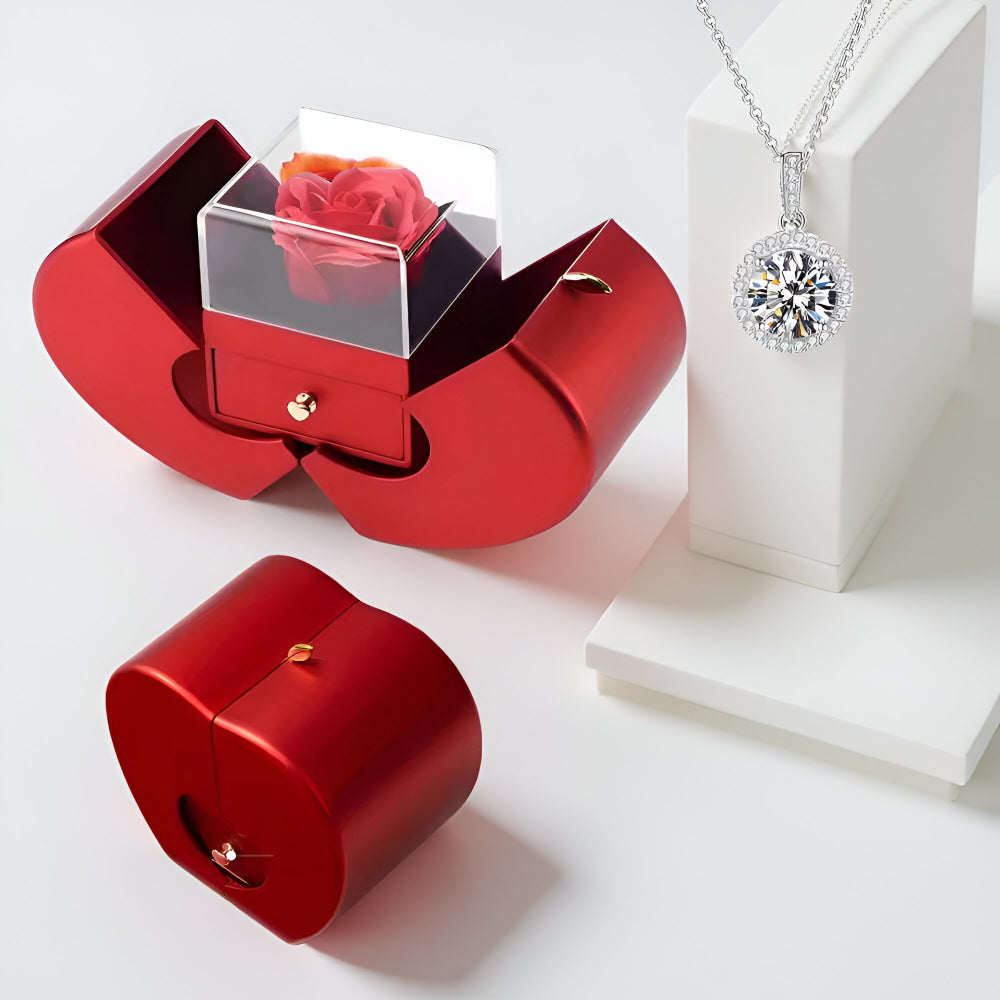 Gift Box Apple Red Rose Jewelry Casket