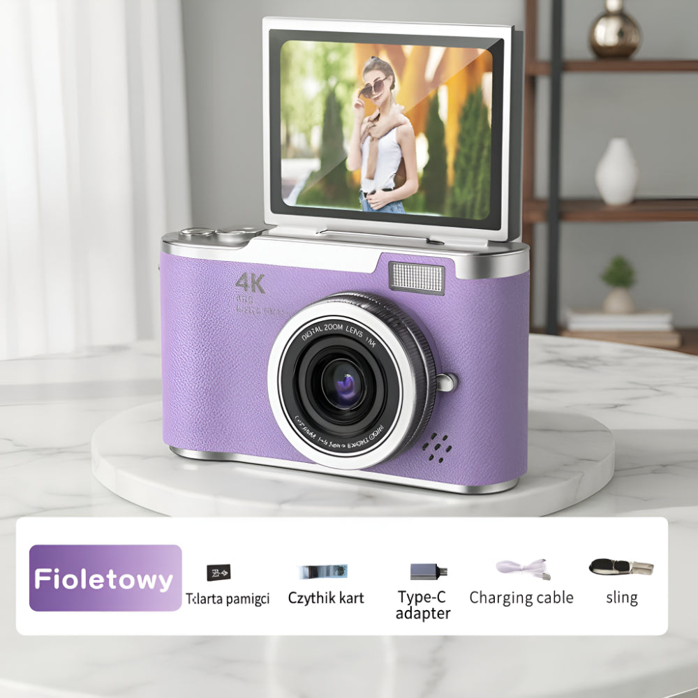 Kamera Cyfrowa Vlogging 4K z Obrotowym Ekranem dla Dorosłych