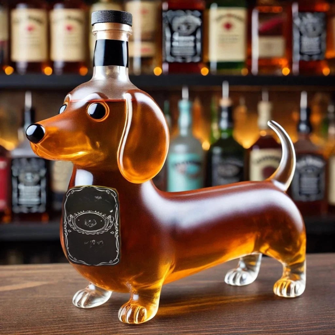 Glass Carafe for Whisky Dog Motif Home Bar