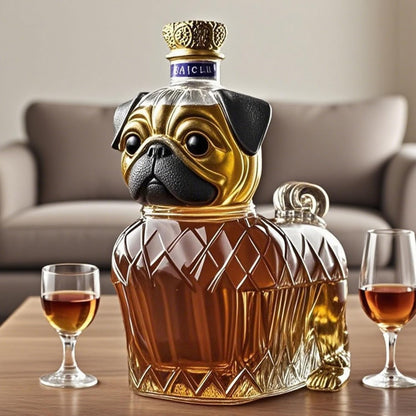 Glass Carafe for Whisky Dog Motif Home Bar