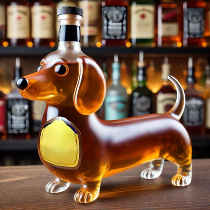Glass Carafe for Whisky Dog Motif Home Bar