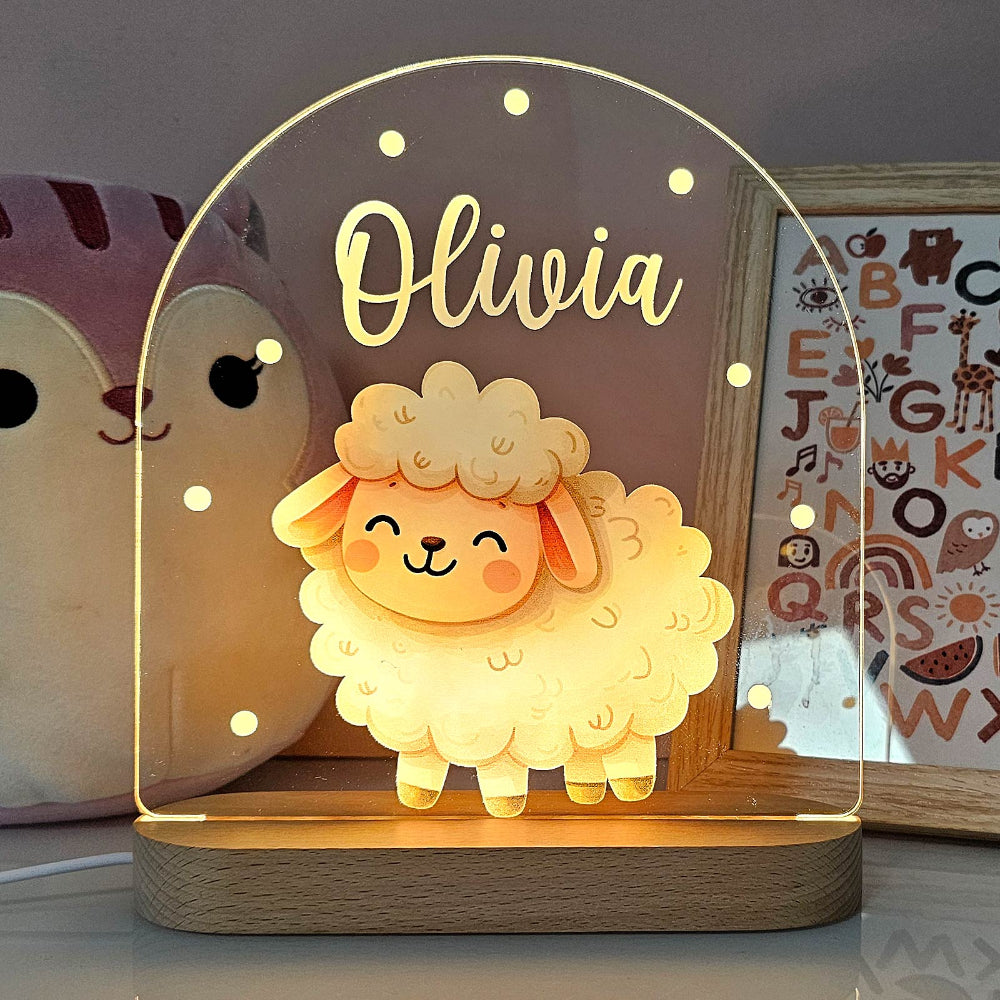 Lampka Nocna Dziecięca LED Drewniana Podstawa Dekoracyjna