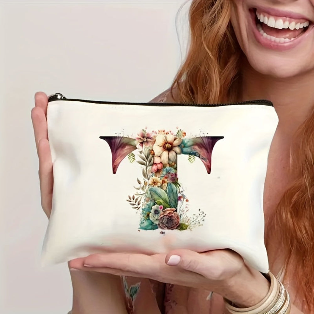 Kosmetyczka Damska Personalizowana Litera Kwiatowy Wzór Dzień Matki