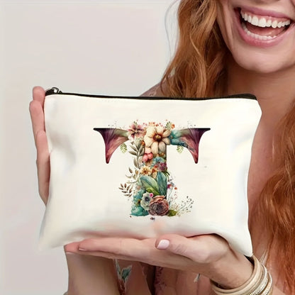 Kosmetyczka Damska Personalizowana Litera Kwiatowy Wzór Dzień Matki