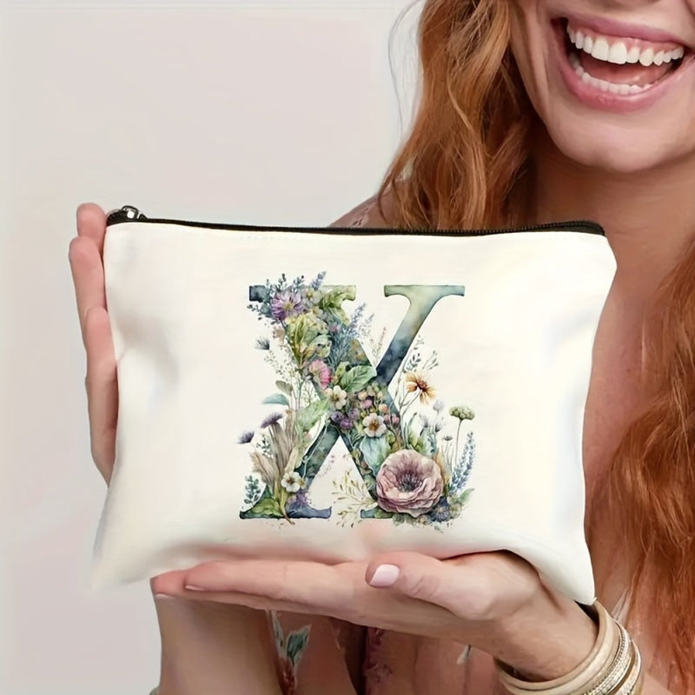Kosmetyczka Damska Personalizowana Litera Kwiatowy Wzór Dzień Matki