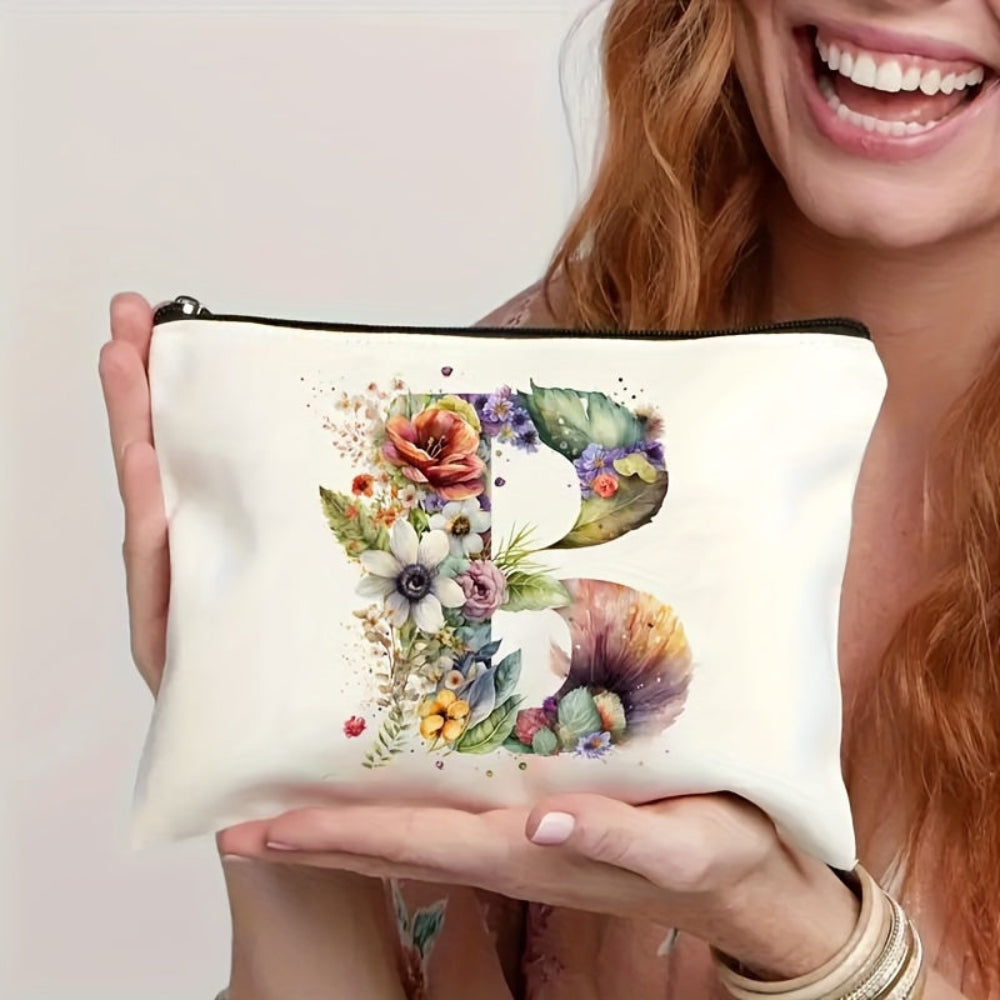 Kosmetyczka Damska Personalizowana Litera Kwiatowy Wzór Dzień Matki