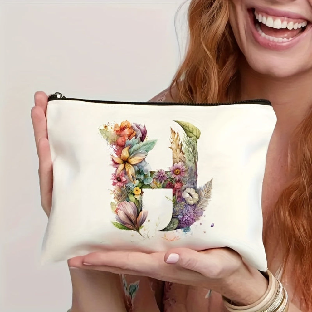 Kosmetyczka Damska Personalizowana Litera Kwiatowy Wzór Dzień Matki