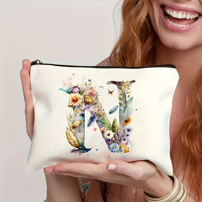 Kosmetyczka Damska Personalizowana Litera Kwiatowy Wzór Dzień Matki