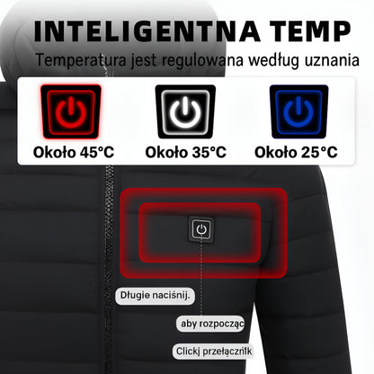 Kurtka Zimowa Grzewcza z Regulacją Temperatury USB Czarna