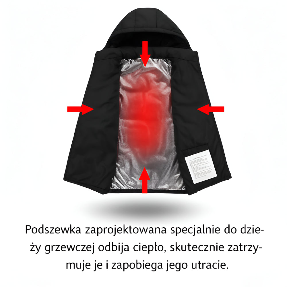 Kurtka Zimowa Grzewcza z Regulacją Temperatury USB Czarna