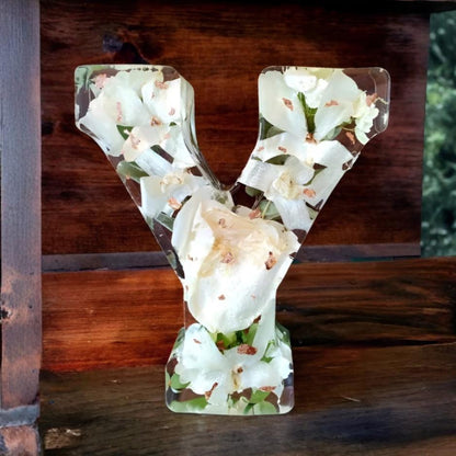 Kwiatowa Lampka LED z Żywicy Dekoracyjna Personalizowana Litera