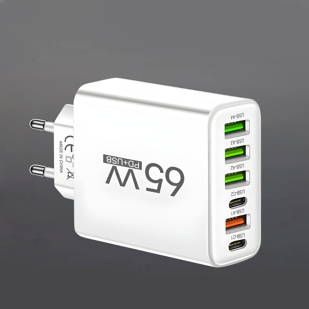 Ładowarka Sieciowa USB C 65W Szybkie Ładowanie 6 Portów