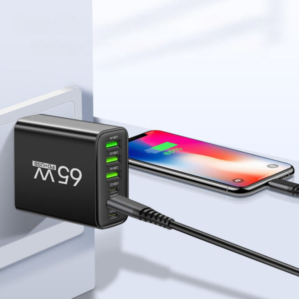 Ładowarka Sieciowa USB C 65W Szybkie Ładowanie 6 Portów