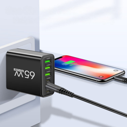Ładowarka Sieciowa USB C 65W Szybkie Ładowanie 6 Portów