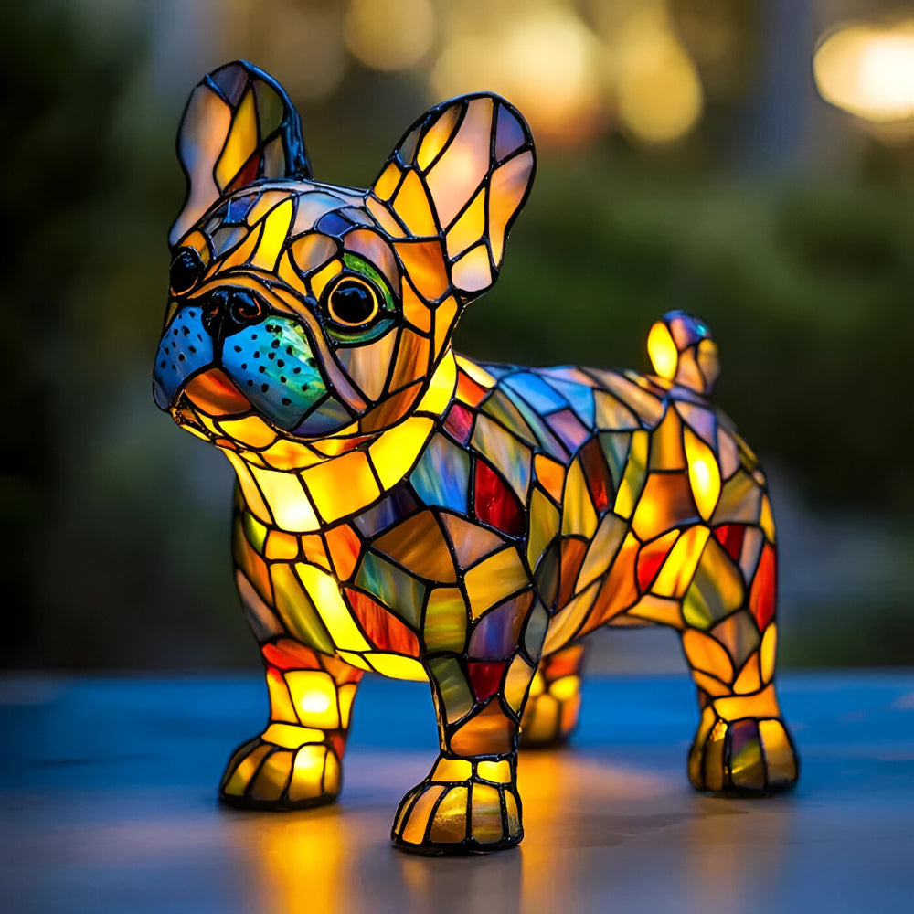 Decorative LED Table Lamp in the Shape of a Dog with Stained Glass