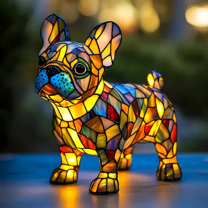 Decorative LED Table Lamp in the Shape of a Dog with Stained Glass