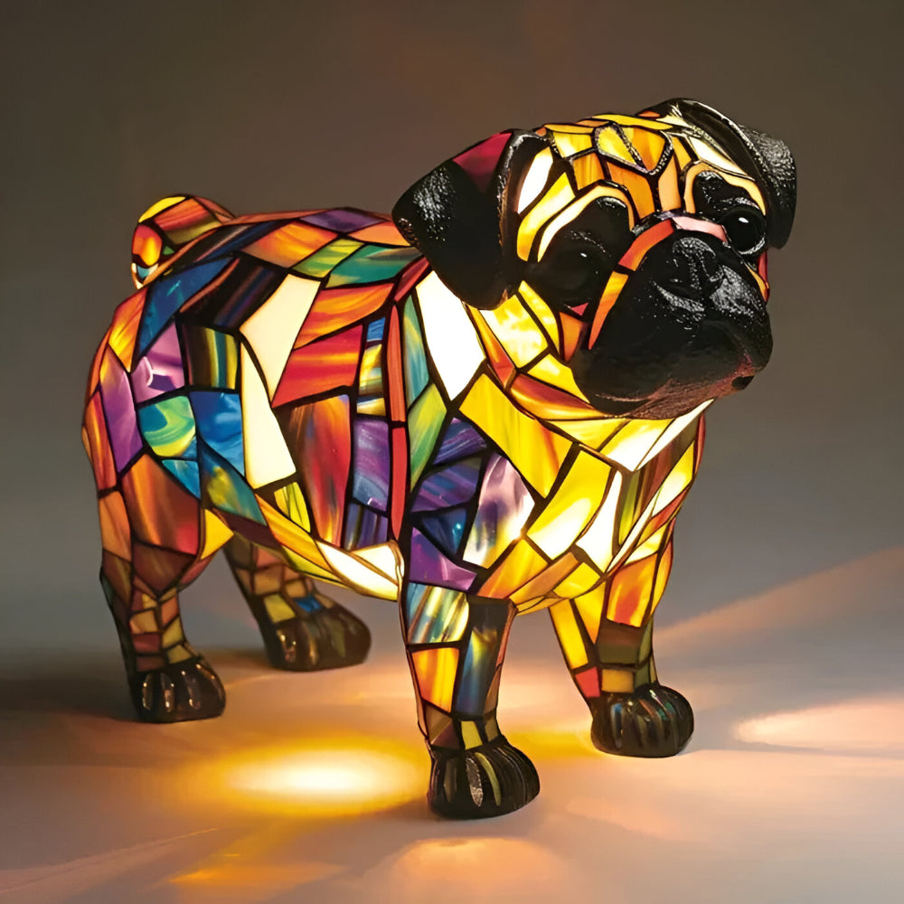 Decorative LED Table Lamp in the Shape of a Dog with Stained Glass