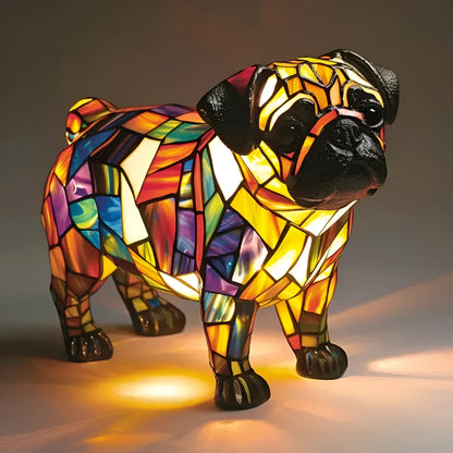 Decorative LED Table Lamp in the Shape of a Dog with Stained Glass