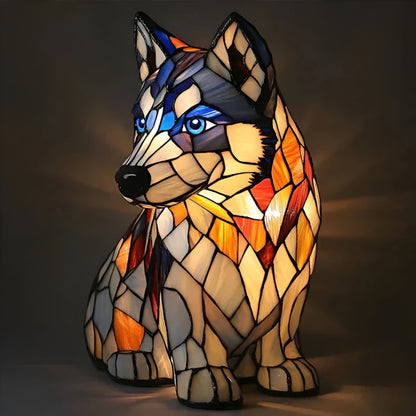 Decorative LED Table Lamp in the Shape of a Dog with Stained Glass