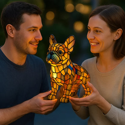 Decorative LED Table Lamp in the Shape of a Dog with Stained Glass