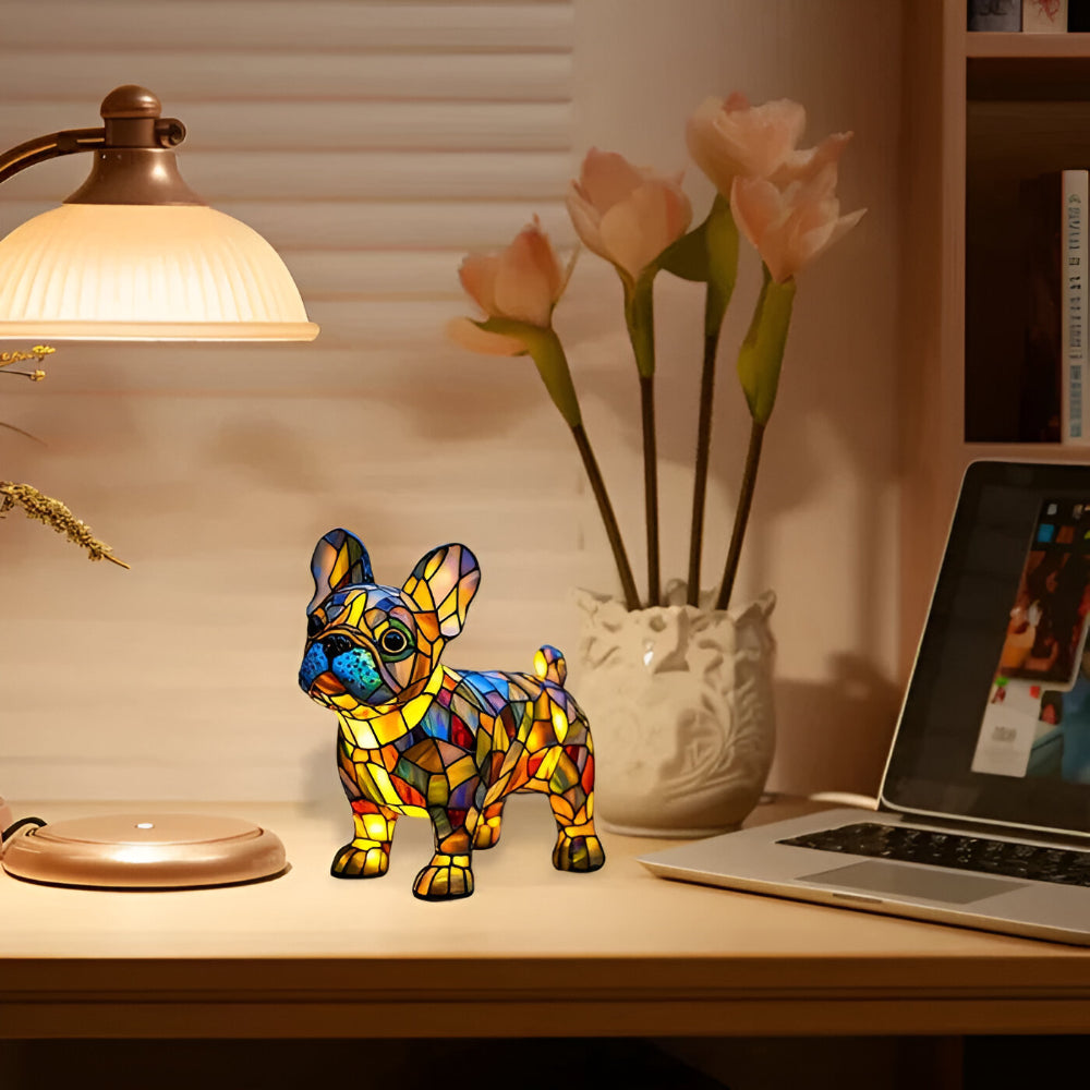 Decorative LED Table Lamp in the Shape of a Dog with Stained Glass