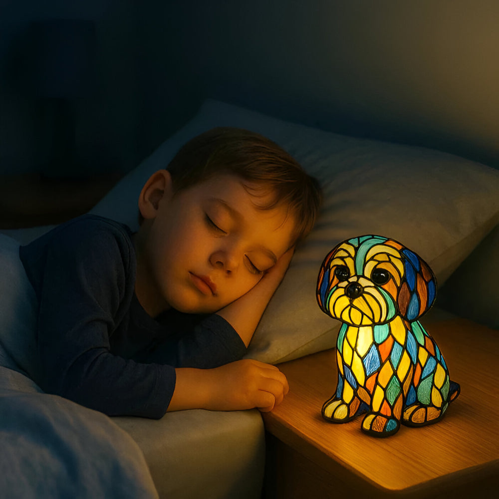 Decorative LED Table Lamp in the Shape of a Dog with Stained Glass