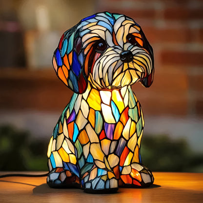 Decorative LED Table Lamp in the Shape of a Dog with Stained Glass