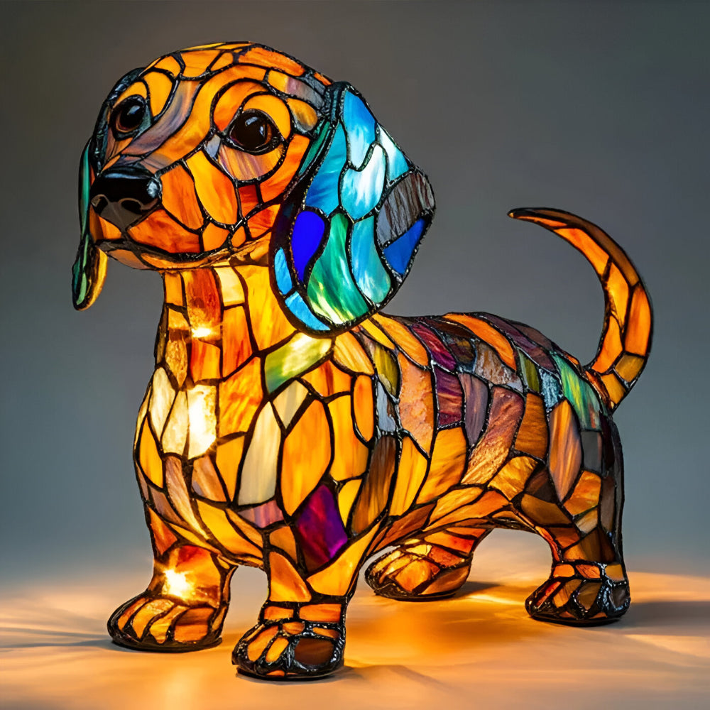 Decorative LED Table Lamp in the Shape of a Dog with Stained Glass